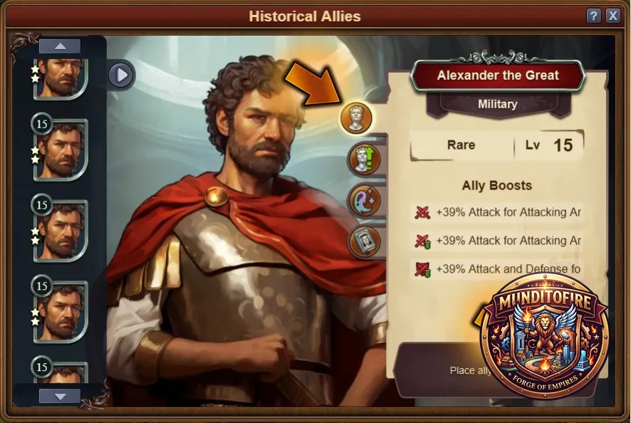 Aliados Históricos Pestaña Efectos